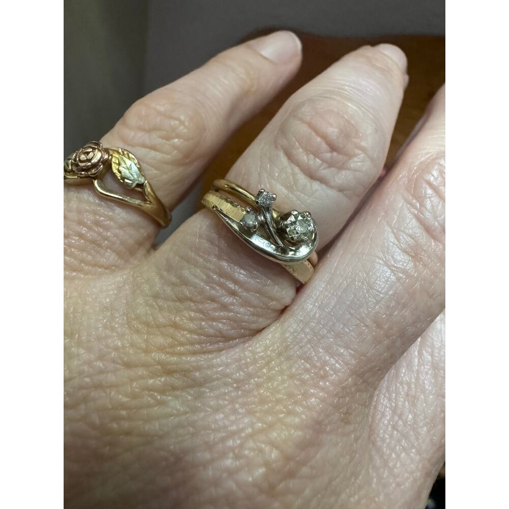 Vintage 14K Gold Diamond Ring Guard / Enhancer | Two Tone Wedding Wrap
